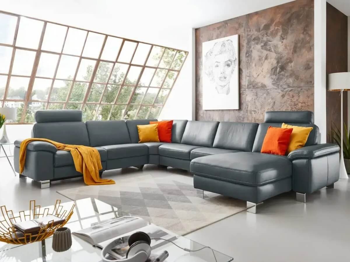 Rohová sedacia súprava HONORE UL v pravej koži.