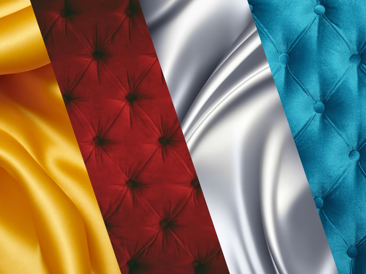 Ukážka rôznych textílií a farieb.